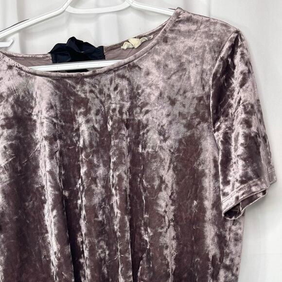 Anthropologie Pleione shirt blouse top crushed velvet purple w black tie XL - Picture 2 of 12